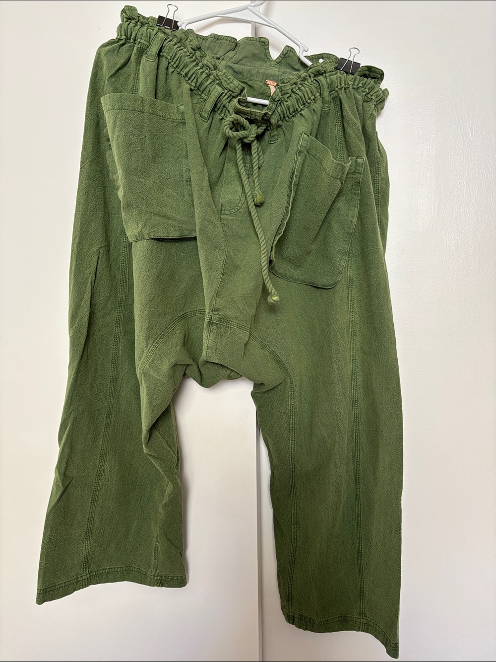Free People Olive Green Cropped Drawstring Pants